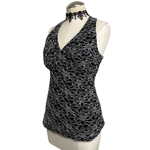 Y2K 90's Vintage Whimsygoth Dark Fairy Floral Sparkle Faux Wrap Top - Picture 6 of 13